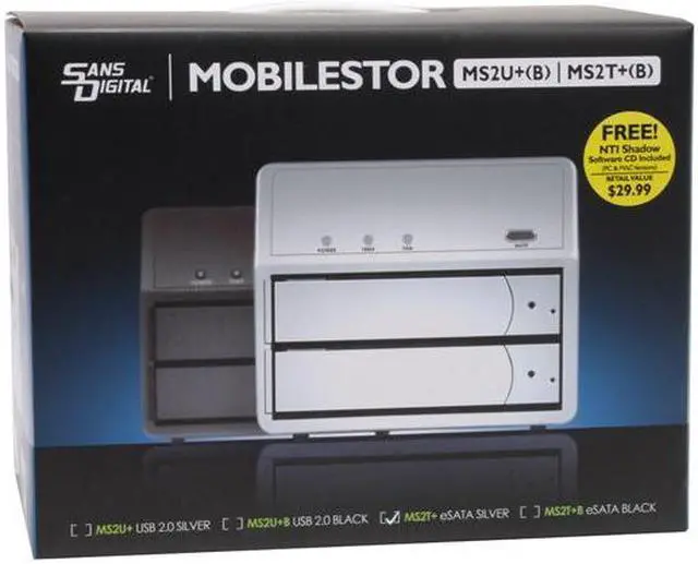 Alt view image 7 of 7 - SANS DIGITAL MobileSTOR MS2T+ JBOD (Individual Hard Drive Access) 2 x Hot-Swappable 3.5" Drive Bays 2 x eSATA 2 Bay SATA to eSATA JBOD Hard Drive Storage Enclosure (Silver)