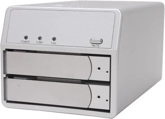 Main image of SANS DIGITAL MobileSTOR MS2T+ JBOD (Individual Hard Drive Access) 2 x Hot-Swappable 3.5" Drive Bays 2 x eSATA 2 Bay SATA to eSATA JBOD Hard Drive Storage Enclosure (Silver)