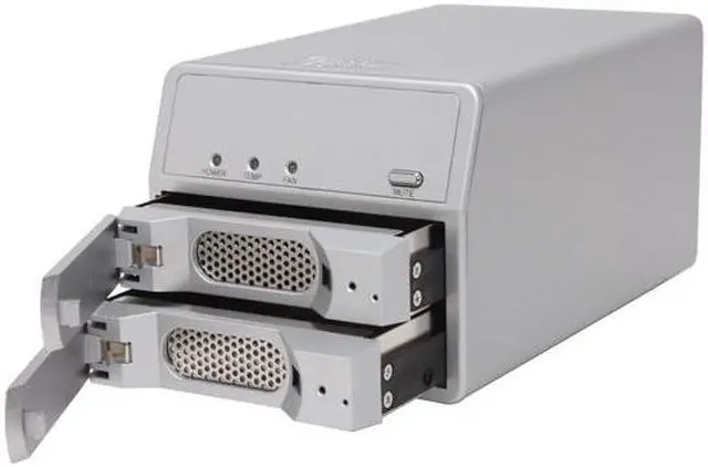 Alt view image 3 of 7 - SANS DIGITAL MobileSTOR MS2T+ JBOD (Individual Hard Drive Access) 2 x Hot-Swappable 3.5" Drive Bays 2 x eSATA 2 Bay SATA to eSATA JBOD Hard Drive Storage Enclosure (Silver)
