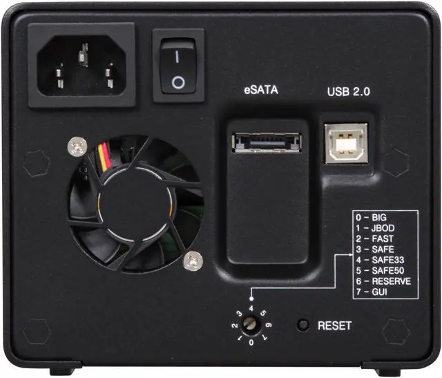 Alt view image 4 of 5 - SANS DIGITAL MobileSTOR MS2UT+B Big (Spanning), Safe (RAID1), Fast (RAID 0), JBOD, SAFE33, & SAFE50 2 3.5" Drive Bays USB 2.0 (480Mbps) & eSATA (3.0Gbps) 2 Bay SATA to eSATA/USB 2.0 Enclosure (Black)