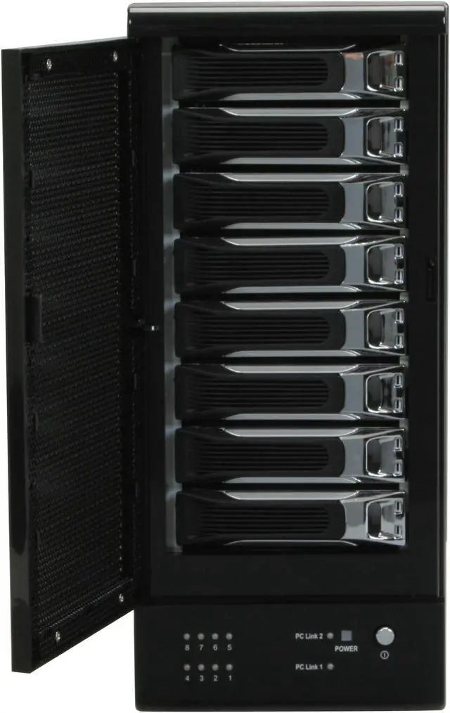 Alt view image 4 of 14 - SANS DIGITAL TR8M-B RAID 0, 1, 10, 5, 5+spare, spanning and JBOD (RAID volume limited to 5 hard drive per set, setup using bundled utilities) 8 3.5" Drive Bays eSATA 3Gbps (via Port Multiplier) 8 Bay SATA to eSATA (Port Multiplier) JBOD Enc