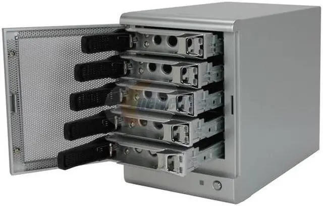 Alt view image 4 of 8 - SANS DIGITAL TR5M RAID 0, 1, 1+0, 5, 5+spare, spanning and JBOD (using bundled utilities) 5 3.5" Drive Bays eSATA 3Gbps (via Port Multiplier) 5 Bay SATA to eSATA (Port Multiplier) JBOD / RAID 0, 1, 1+0, 5 Enclosure (Silver)