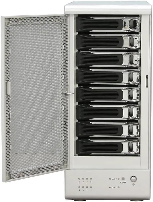 Alt view image 4 of 15 - SANS DIGITAL TR8M RAID 0, 1, 10, 5, 5+spare, spanning and JBOD (RAID volume limited to 5 hard drive per set, setup using bundled utilities) 8 3.5" Drive Bays eSATA 3Gbps (via Port Multiplier) 8 Bay SATA to eSATA (Port Multiplier) JBOD / RAI