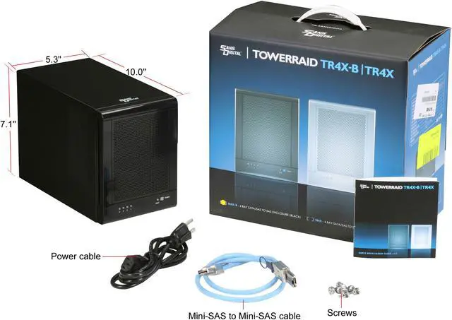 Alt view image 5 of 5 - SANS DIGITAL TR4X-B JBOD (RAID Supported via Controller Card) 4 3.5" Drive Bays 1 x Mini-SAS (SFF-8088) TowerRAID 4 Bay SAS / SATA JBOD Storage Enclosure (Black)