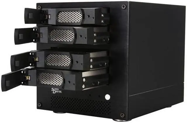 Alt view image 4 of 5 - SANS DIGITAL MobileNAS MN4LA+B RAID 0, 1, 1+0, 5, 6 (Software Embedded RAID Engine) 4 3.5" Drive Bays 64bit NAS + iSCSI 4 Bay Network Storage Server w/ Intel ATOM 2-Core CPU (Black)