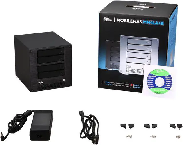 Alt view image 5 of 5 - SANS DIGITAL MobileNAS MN4LA+B RAID 0, 1, 1+0, 5, 6 (Software Embedded RAID Engine) 4 3.5" Drive Bays 64bit NAS + iSCSI 4 Bay Network Storage Server w/ Intel ATOM 2-Core CPU (Black)