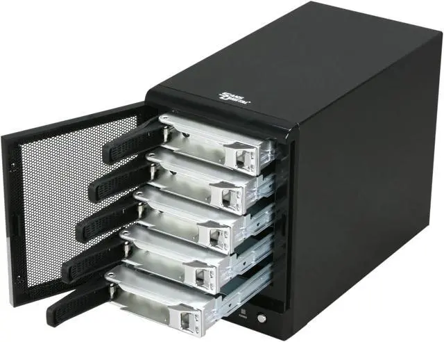 Alt view image 3 of 5 - SANS DIGITAL TowerRAID TR5M-BP RAID 0, 1, 10, 5, 5+spare, Spanning and JBOD (via Bundled RR622 RAID Controller Card) 5 3.5" Drive Bays eSATA (via Port Multiplier) PCIe2.0 x1 for RR622 RAID Controller 5 Bay eSATA RAID 0/1/10/5/JBOD Performan