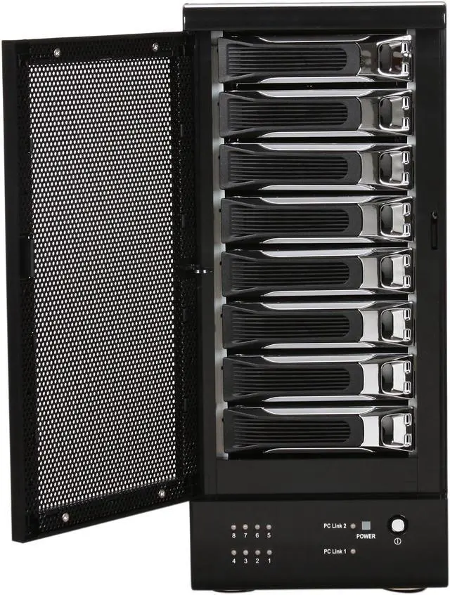 Alt view image 2 of 8 - SANS DIGITAL TowerRAID TR8M-BP RAID 0, 1, 10, 5, 5+spare, Spanning and JBOD(via Bundled RR622 RAID Controller Card) 8 x Hot-Swappable 3.5" Drive Bays eSATA (via Port Multiplier) PCIe 2.0 x1 for RR622 RAID Controller 8 Bay eSATA RAID 0/1/10/