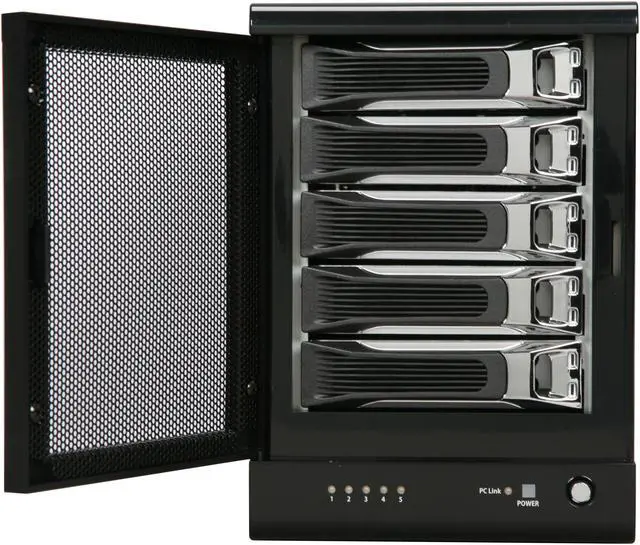 Alt view image 2 of 4 - SANS DIGITAL TowerRAID TR5UT-BP 0, 1, 10, 3, 5, Clone (N-way Mirror) with Hot Spare, and JBOD 5 3.5" Drive Bays USB 3.0 (backward compatible with USB 2.0) and eSATA 5 Bay USB 3.0 / eSATA Hardware RAID 5 Tower w/ 6G PCIe 2.0 HBA (Black)