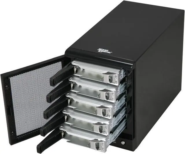 Alt view image 3 of 4 - SANS DIGITAL TowerRAID TR5UT-BP 0, 1, 10, 3, 5, Clone (N-way Mirror) with Hot Spare, and JBOD 5 3.5" Drive Bays USB 3.0 (backward compatible with USB 2.0) and eSATA 5 Bay USB 3.0 / eSATA Hardware RAID 5 Tower w/ 6G PCIe 2.0 HBA (Black)