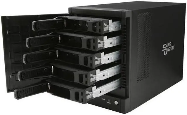 Alt view image 7 of 8 - Sans Digital 5-Bay eSATA RAID 0/1/10/5/JBOD Tower Storage Enclosure w/ 6G PCIe Card TR5M+B (Black)