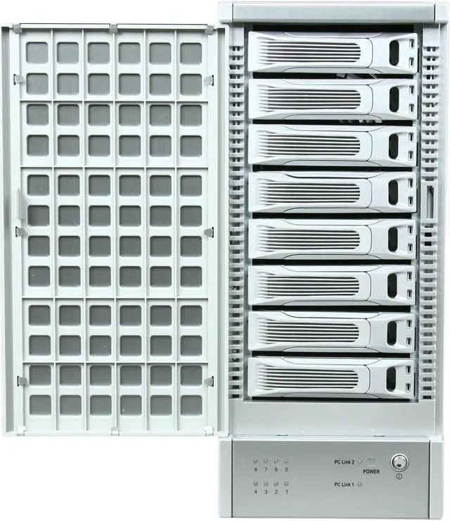 Alt view image 2 of 8 - Sans Digital 8-Bay SAS/SATA JBOD Compact Tower Enclosure w/ Mini-SAS (SFF-8088) x 2 TR8X+ (Silver)