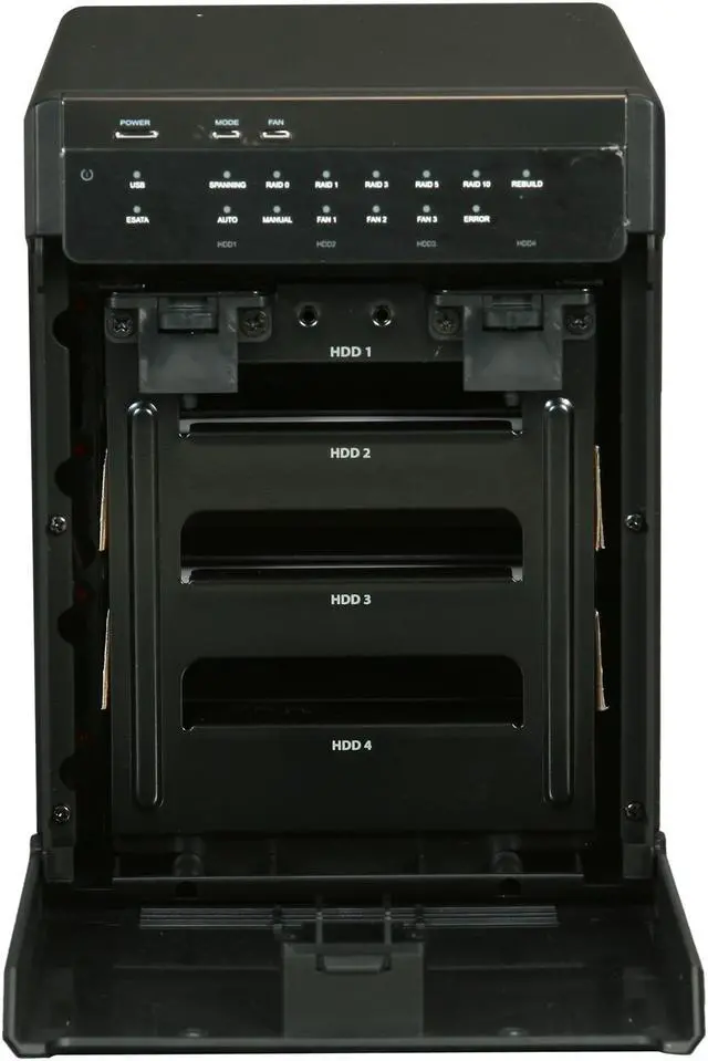 Alt view image 2 of 5 - SANS DIGITAL MobileSTOR MS4UT+B 0, 1, 10, 3, 5, and Spanning 4 x Hot-Swappable 3.5" Drive Bays USB 3.0, eSATA 4-Bay USB 3.0 / eSATA Hardware RAID 5 Tower (Black)