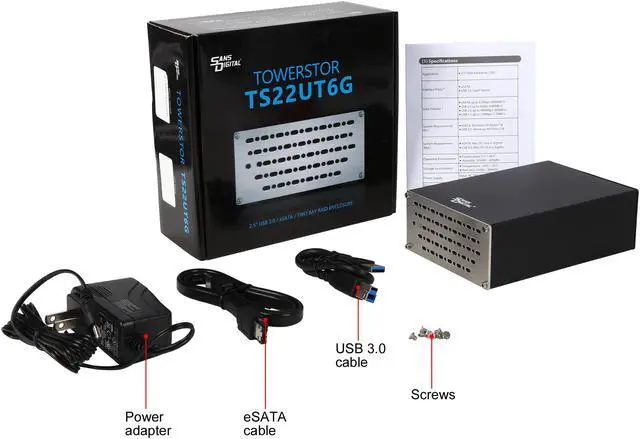 Alt view image 9 of 9 - SANS DIGITAL TowerSTOR ST-SAN-TS22UT6G 2 Bay 2.5" SATA to USB 3.0 / eSATA RAID 0/1 Storage