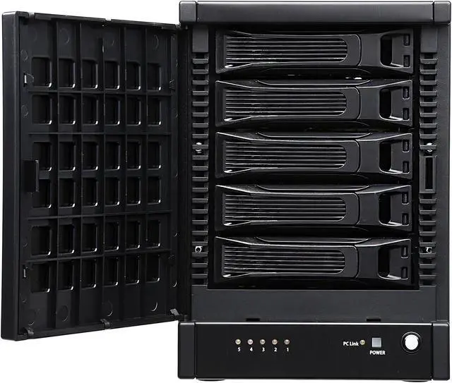 Alt view image 6 of 8 - SANS DIGITAL TowerRAID TR5M6GNC JBOD, RAID available via eSATA RAID card (not inlcuded) 5 x Hot-Swappable 3.5" Drive Bays eSATA 6Gbps (via Port Multiplier) 5 Bay eSATA 6G Port Multiplier JBOD Tower