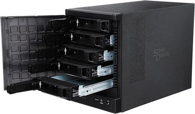 Alt view image 7 of 8 - SANS DIGITAL TowerRAID TR5M6GNC JBOD, RAID available via eSATA RAID card (not inlcuded) 5 x Hot-Swappable 3.5" Drive Bays eSATA 6Gbps (via Port Multiplier) 5 Bay eSATA 6G Port Multiplier JBOD Tower