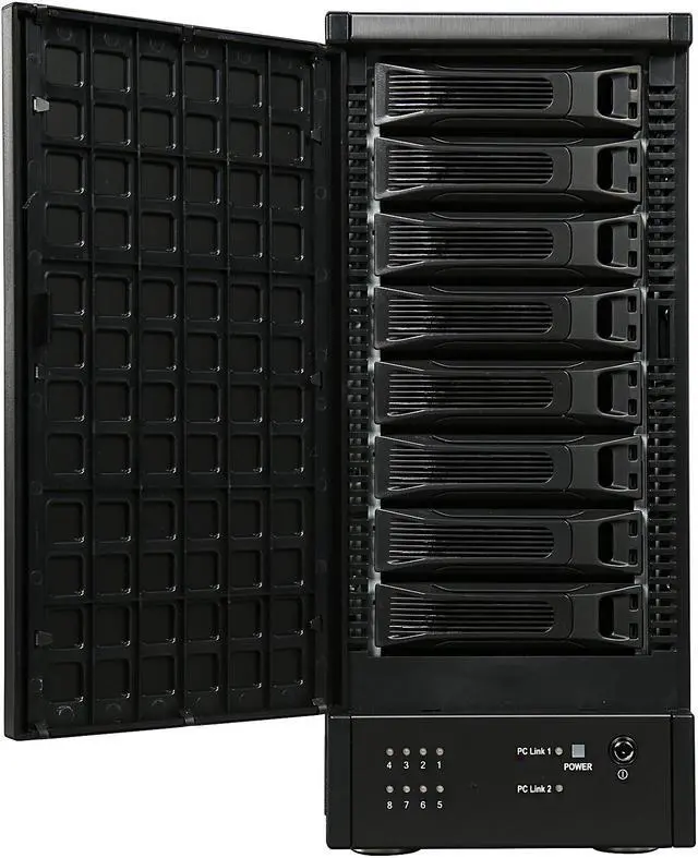 Alt view image 2 of 7 - SANS DIGITAL TowerRAID TR8M6GNC JBOD, RAID available via eSATA RAID card (not inlcuded) 8 x Hot-Swappable 3.5" Drive Bays eSATA 6Gbps (via Port Multiplier) 8 Bay eSATA 6G Port Multiplier JBOD Tower