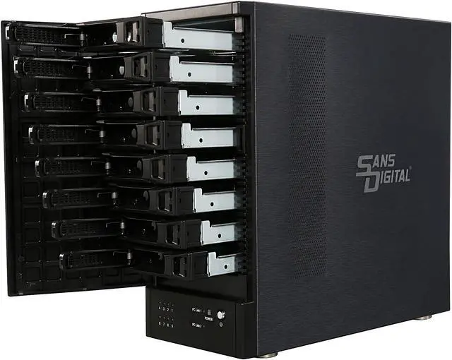 Alt view image 6 of 7 - SANS DIGITAL TowerRAID TR8M6GNC JBOD, RAID available via eSATA RAID card (not inlcuded) 8 x Hot-Swappable 3.5" Drive Bays eSATA 6Gbps (via Port Multiplier) 8 Bay eSATA 6G Port Multiplier JBOD Tower