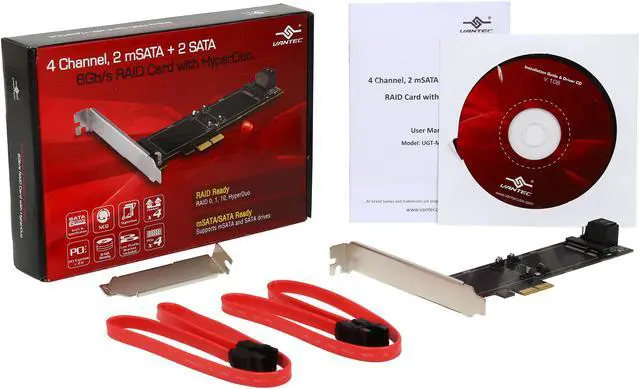 Alt view image 5 of 5 - VANTEC 4 Channel, 2 mSATA + 2 SATA 6Gb/s PCIe RAID Card with HyperDuo Model UGT-MST644R