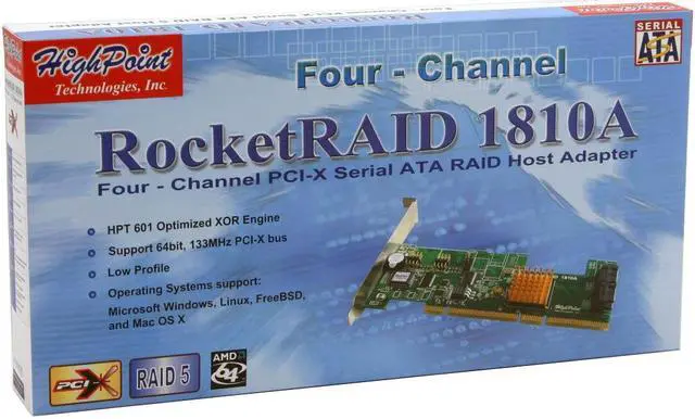 Alt view image 6 of 6 - HighPoint RocketRAID 1810A PCI-X SATA Controller Card