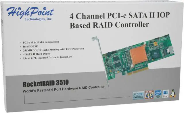 Alt view image 6 of 6 - HighPoint RocketRAID 3510 SATA II Hardware RAID Controller with Intel 2Nd Generation PCI-Express I/O Processor RAID 0/1/5/6/10 JBOD
