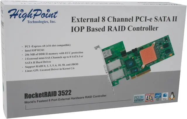 Alt view image 7 of 7 - HighPoint RocketRAID 3522 PCI Express x8 (x16 slot compatible) SATA II (3.0Gb/s) Controller Card