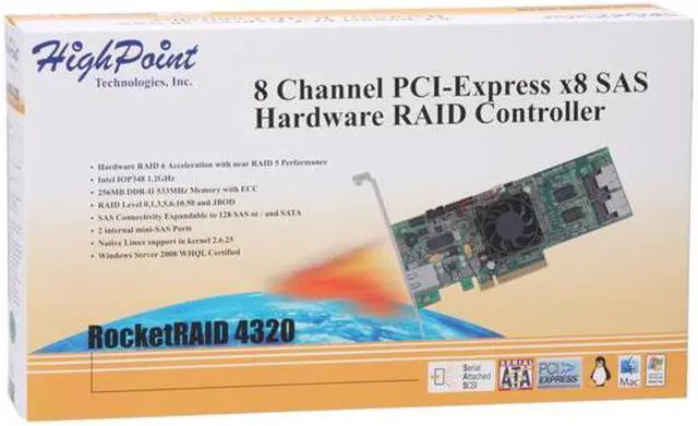 Alt view image 8 of 8 - HighPoint RocketRAID 4320 PCI-Express x8 Eight-Port SATA and SAS Hardware RAID Controller Card