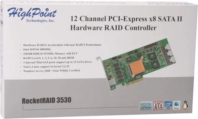 Alt view image 8 of 8 - HighPoint RocketRAID 3530 PCI-Express x8 SATA II (3.0Gb/s) RAID Controller Card