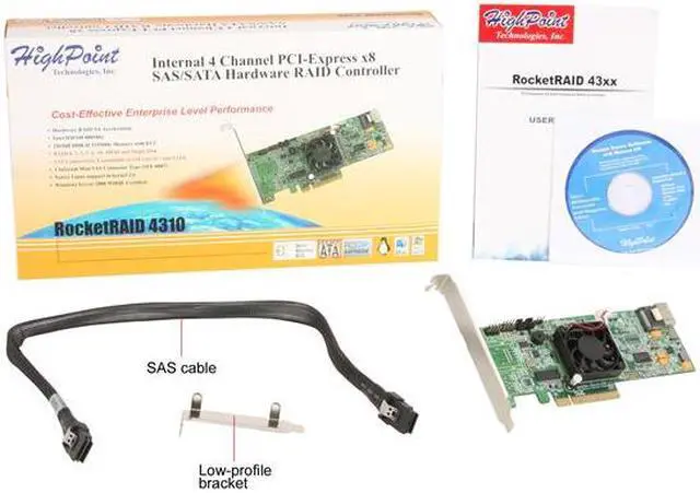 Alt view image 5 of 5 - HighPoint RocketRAID 4310 PCI-Express x8 Four-Port SATA and SAS HARDWARE RAID Controller Card