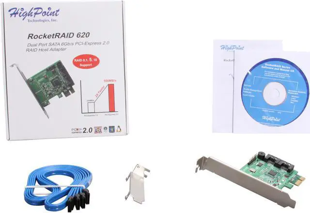 Alt view image 6 of 7 - HighPoint RocketRAID 620 PCI-Express 2.0 x1 SATA III (6.0Gb/s) Controller Card