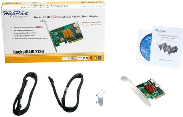 Alt view image 5 of 5 - HighPoint RocketRAID 2720 PCI-Express 2.0 x8 Low Profile SATA / SAS RAID Controller Card