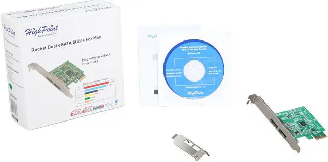 Alt view image 4 of 4 - HighPoint Rocket Dual eSATA 6Gb/s PCI-Express 2.0 x1 SATA III (6.0Gb/s) Controller Card For Mac