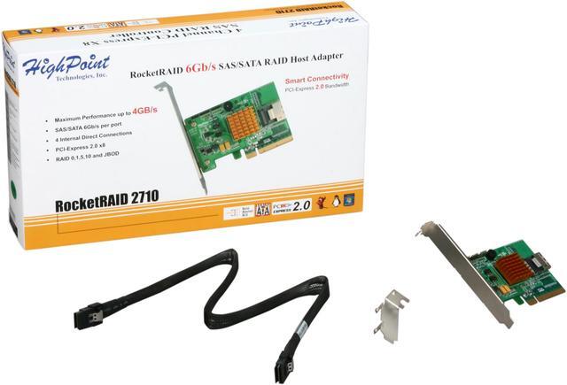 Alt view image 6 of 6 - HighPoint RocketRAID 2710 PCI-Express 2.0 x8 Low Profile SATA / SAS RAID Controller Card