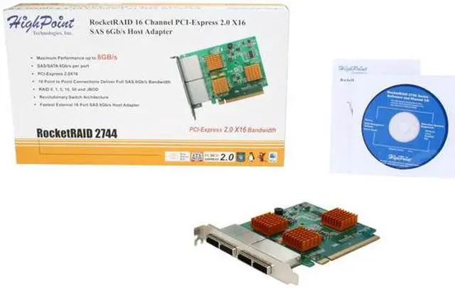 Alt view image 5 of 5 - HighPoint RocketRAID 2744 PCI-Express 2.0 x16 SATA / SAS Controller Card