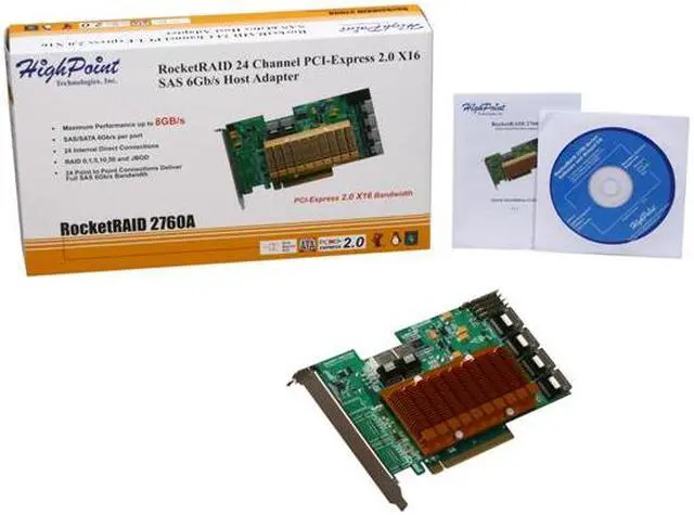 Alt view image 5 of 5 - HighPoint RocketRAID 2760A PCI-Express 2.0 x16 Full Height SATA / SAS RAID Controller Card
