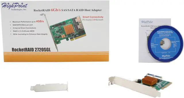 Alt view image 6 of 7 - HighPoint RocketRAID 2720SGL PCI-Express 2.0 x8 Low Profile SATA / SAS Controller Card