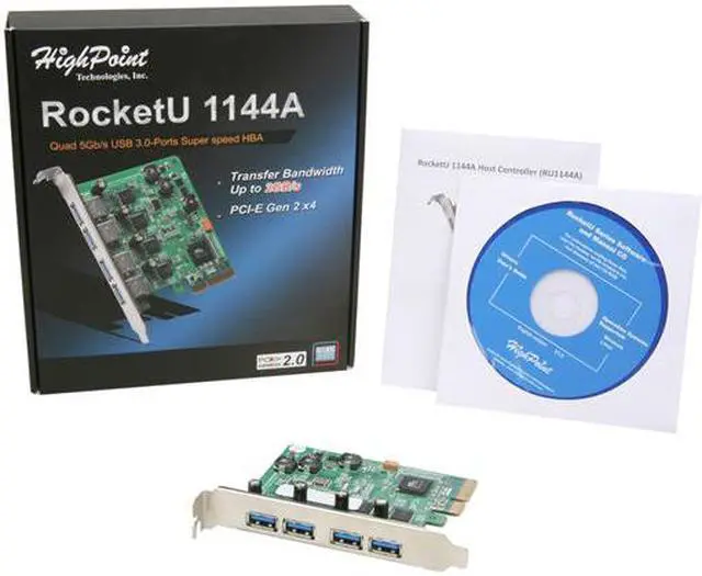 Alt view image 5 of 5 - HighPoint RU1144A (RocketU 1144A) PCI-Express 2.0 x4 USB 3.0 Controller Card
