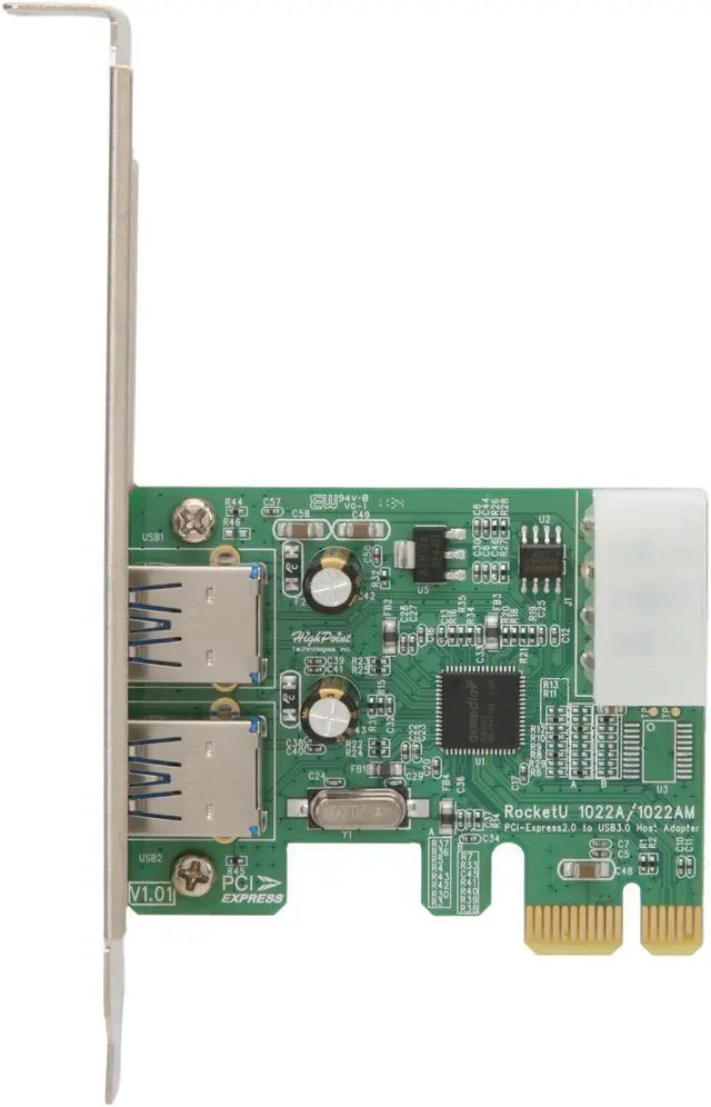 Alt view image 3 of 6 - HighPoint RocketU 1022A PCI-Express 2.0 x1 Low Profile USB 3.0 HBA Controller Card