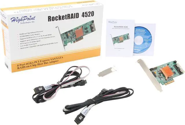 Alt view image 5 of 5 - HighPoint RocketRAID 4520 8-Channel SAS/SATA 6Gb/s PCI-E 2.0 x8, DDR3 512MB Onboard Memory, RAID-on-Chip Controller Card
