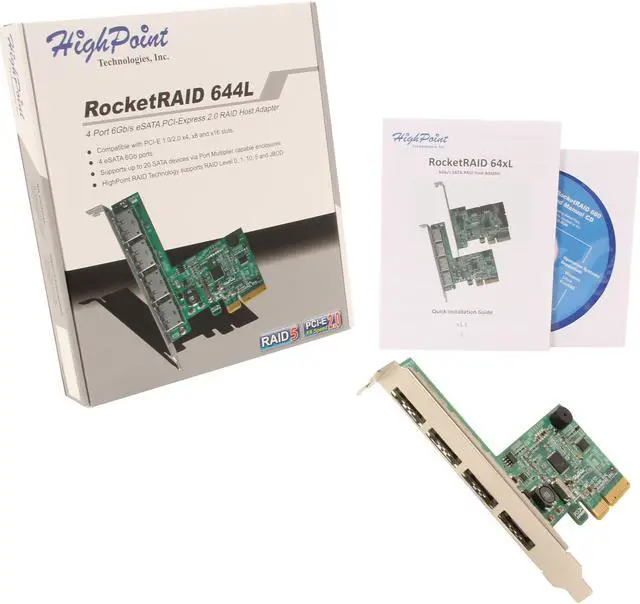 Alt view image 5 of 5 - HighPoint RocketRAID 644L PCI-Express 2.0 x4 SATA III (6.0Gb/s) RAID Controller Card