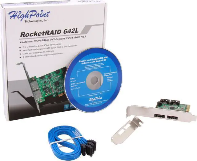 Alt view image 5 of 5 - HighPoint 2nd Generation RocketRAID 600L Series RocketRAID 642L PCI-Express 2.0 x4 Low Profile SATA III (6.0Gb/s) RAID Controller Card