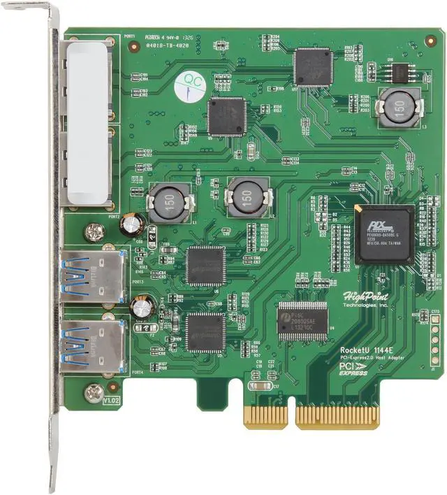 Alt view image 3 of 5 - HighPoint RocketU 1144E PCI-Express 2.0 x4 USB 3.0 Host Controller
