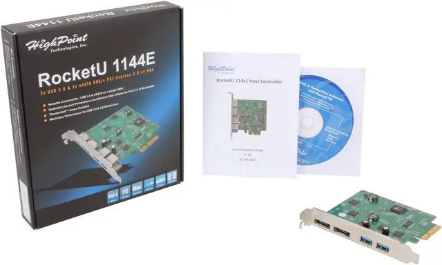 Alt view image 5 of 5 - HighPoint RocketU 1144E PCI-Express 2.0 x4 USB 3.0 Host Controller