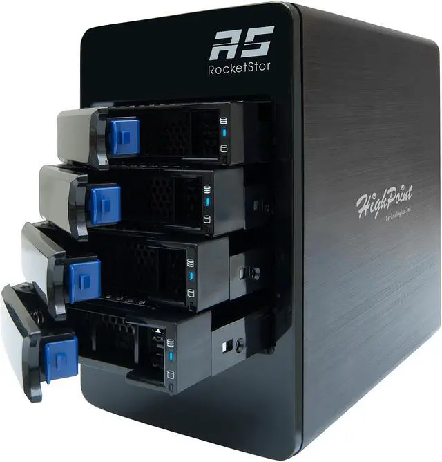 Alt view image 3 of 6 - HighPoint RocketStor 6114V RAID 0, 1, 5, 10, JBOD 4-Bay RAID 5 USB 3.1 Gen 2 Storage Enclosure