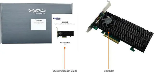 Alt view image 7 of 7 - HighPoint SSD6202 Driverless, Bootable 2x M.2 PCIe Gen3 x8 NVMe RAID Controller