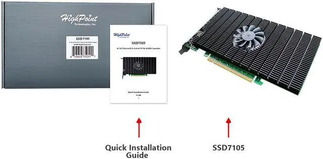 Alt view image 4 of 4 - HighPoint SSD7105 PCI-Express 3.0 x16 PCI-Express PCIe 3.0 x16 Fully Bootable 4-Port M.2 NVMe RAID Controller