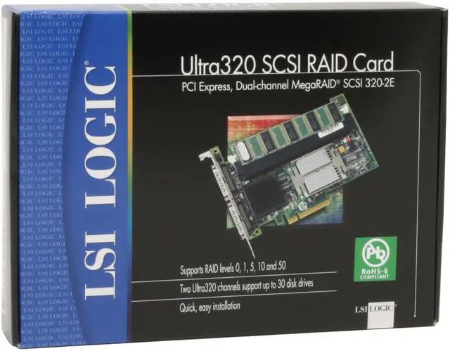 Alt view image 7 of 7 - LSI LSI00008-F PCI Express 2.5GHz, x8 link for 2GB/sec peak simplex or 4GB/sec peak dual-simplex bandwidth SCSI MegaRAID 320-2E 2Ch U320 128MB