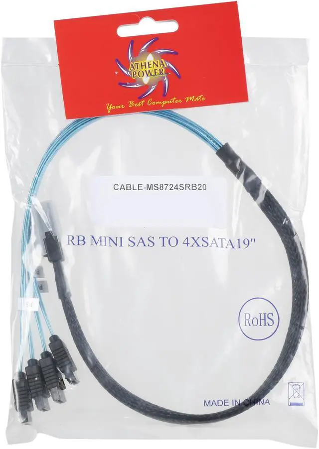 Alt view image 3 of 3 - Athena Power GPU Server 6G Data Cable for RM-3U8G1043 0.5M Mini SAS SFF8087 to 4 x SATA Internal Reverse Breakout Cable (CABLE-MS8724SRB20)