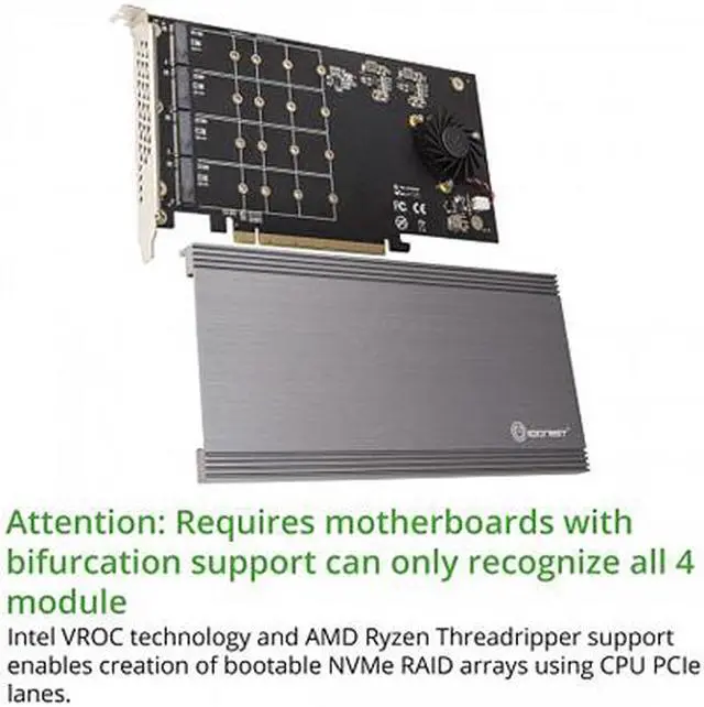 Alt view image 2 of 4 - SYBA SI-PEX40161 PCI-Express 3.0 x16 PCI-Express Quad M.2 PCIe 3.0 x4 PCIe x16 Expansion Card Intel VROC and AMD Ryzen Threadripper NVMe Raid