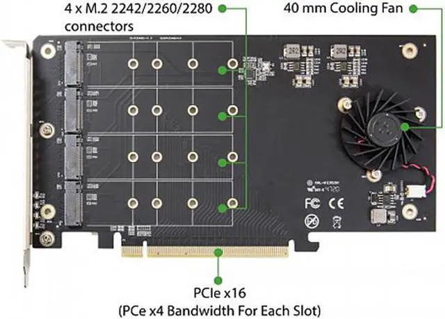 Alt view image 3 of 4 - SYBA SI-PEX40161 PCI-Express 3.0 x16 PCI-Express Quad M.2 PCIe 3.0 x4 PCIe x16 Expansion Card Intel VROC and AMD Ryzen Threadripper NVMe Raid